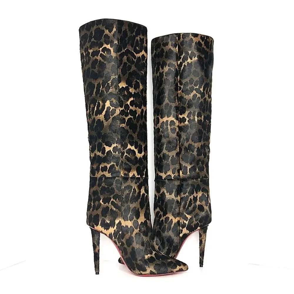NEW Christian Louboutin Astrilarge Botta 100 Leopard Print Pointed Toe Boots 38